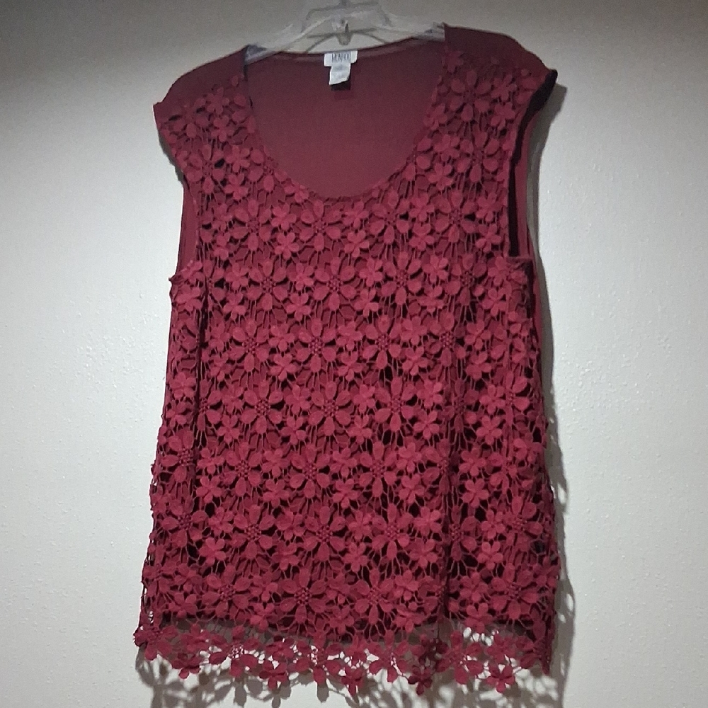 Final $5 Monroe & Main Floral Lace Sleeveless Tank Sz. XL Wine